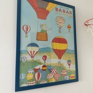 Babar Hot Air Balloon Art Print - Blue Frame